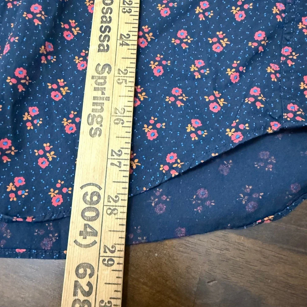 J. Crew Slim Secret Wash Shirt Mens Medium Navy Blue Red Floral Stretch AA420